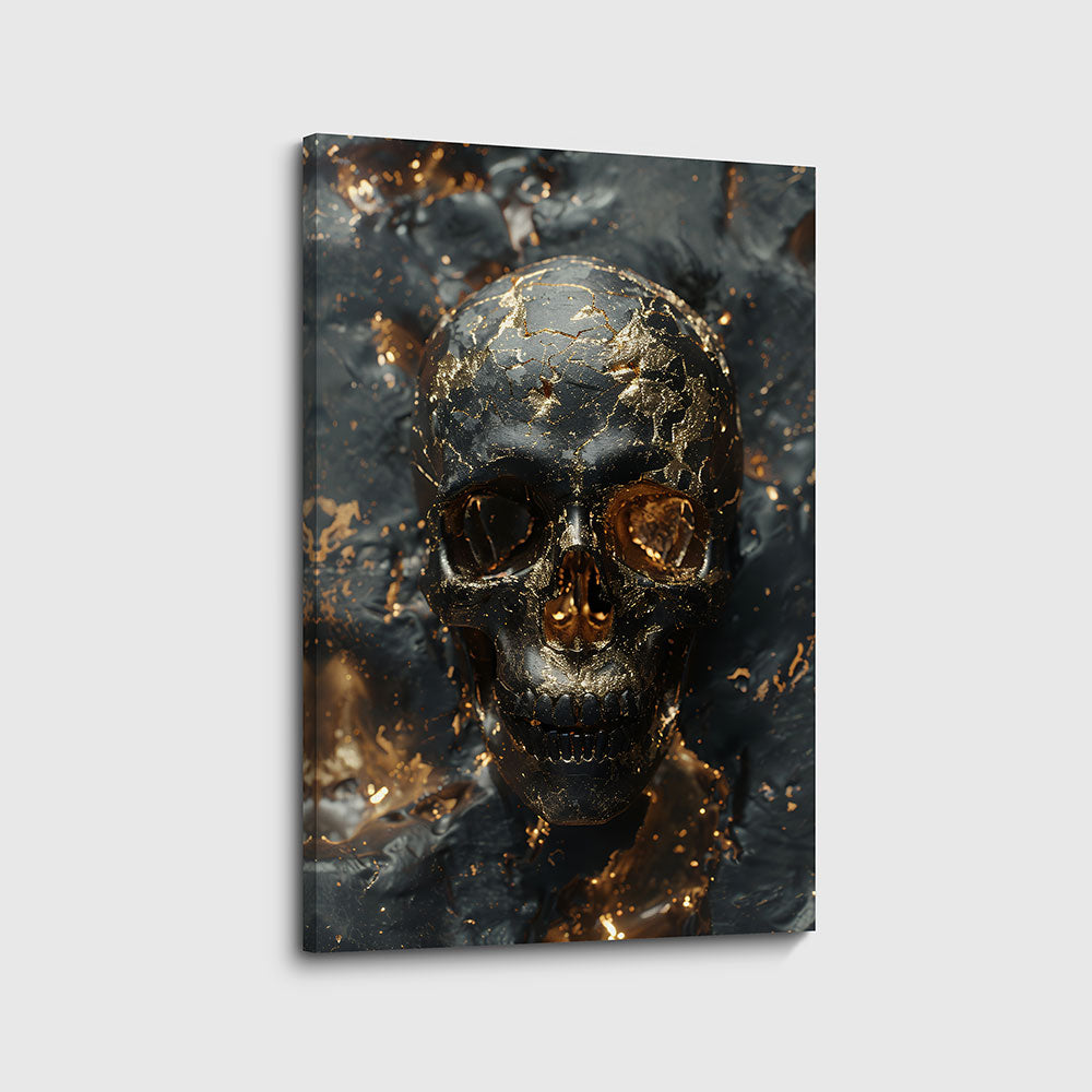 canvas schilderij gold black skull