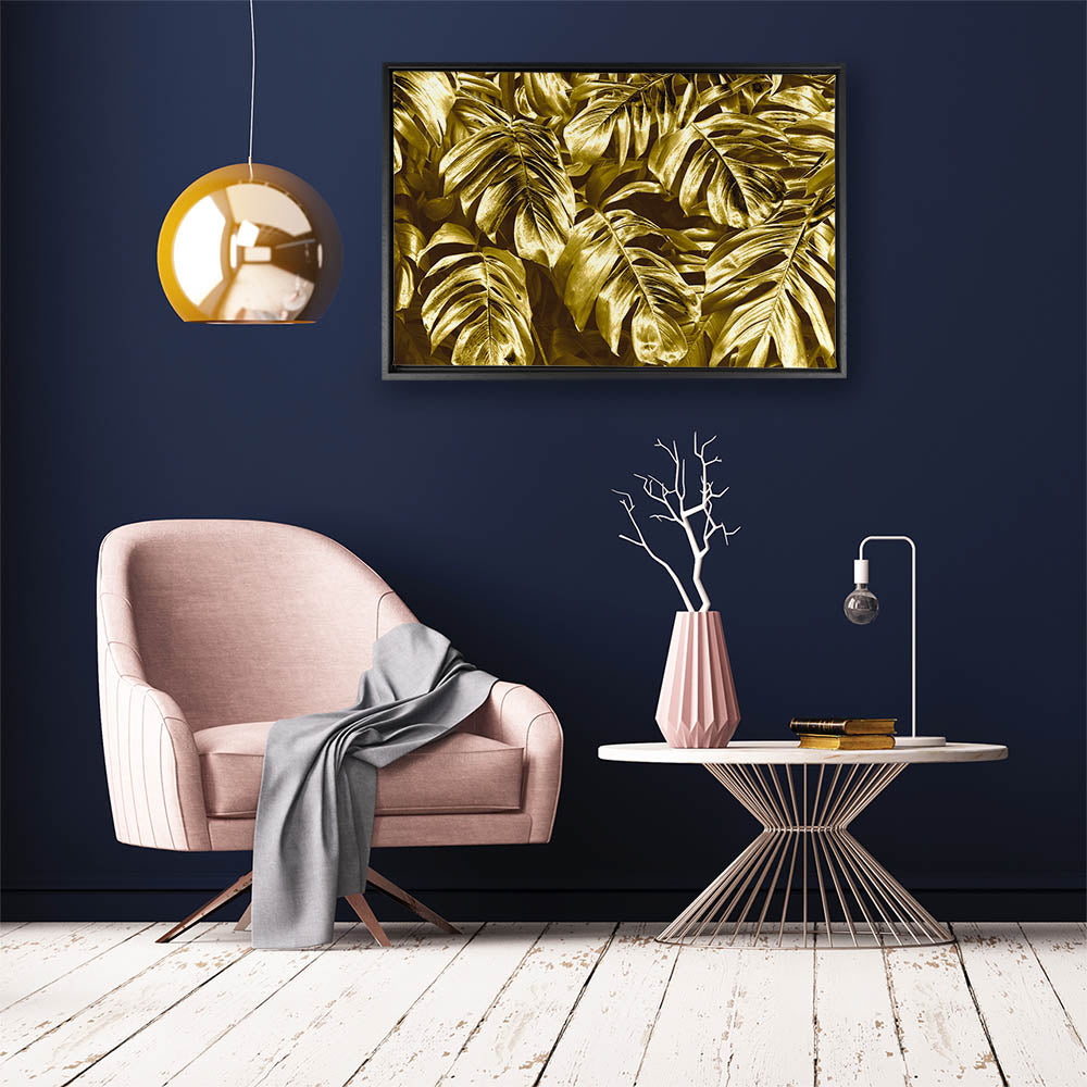canvas schilderij gold leaves baklijst kamer
