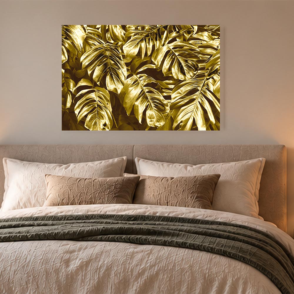 canvas schilderij gold leaves slaapkamer