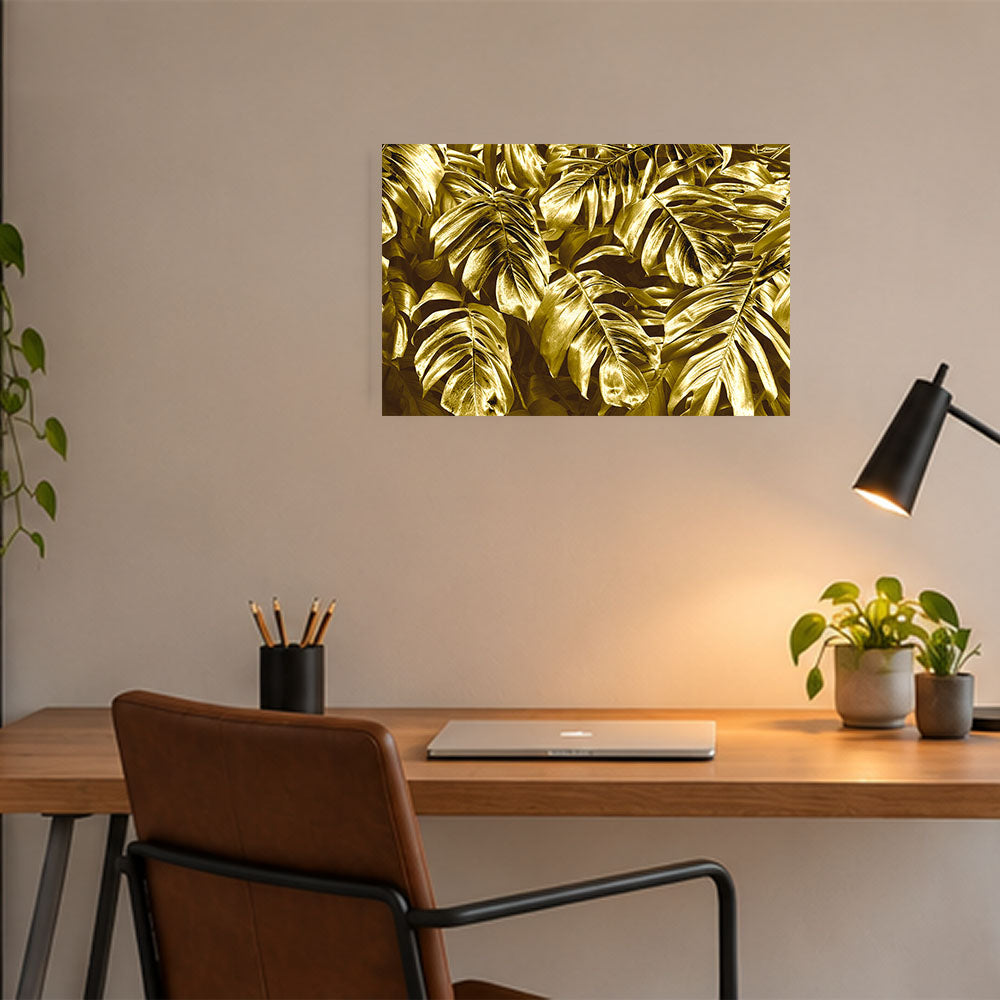 canvas schilderij gold leaves werkkamer