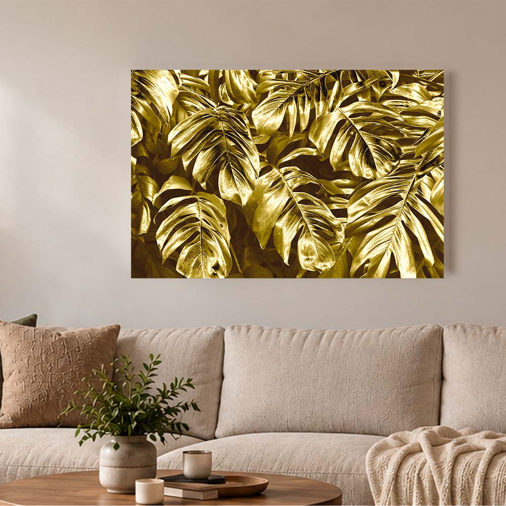 canvas schilderij gold leaves woonkamer 1
