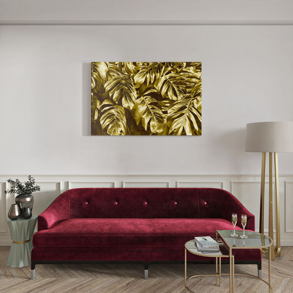 canvas schilderij gold leaves woonkamer