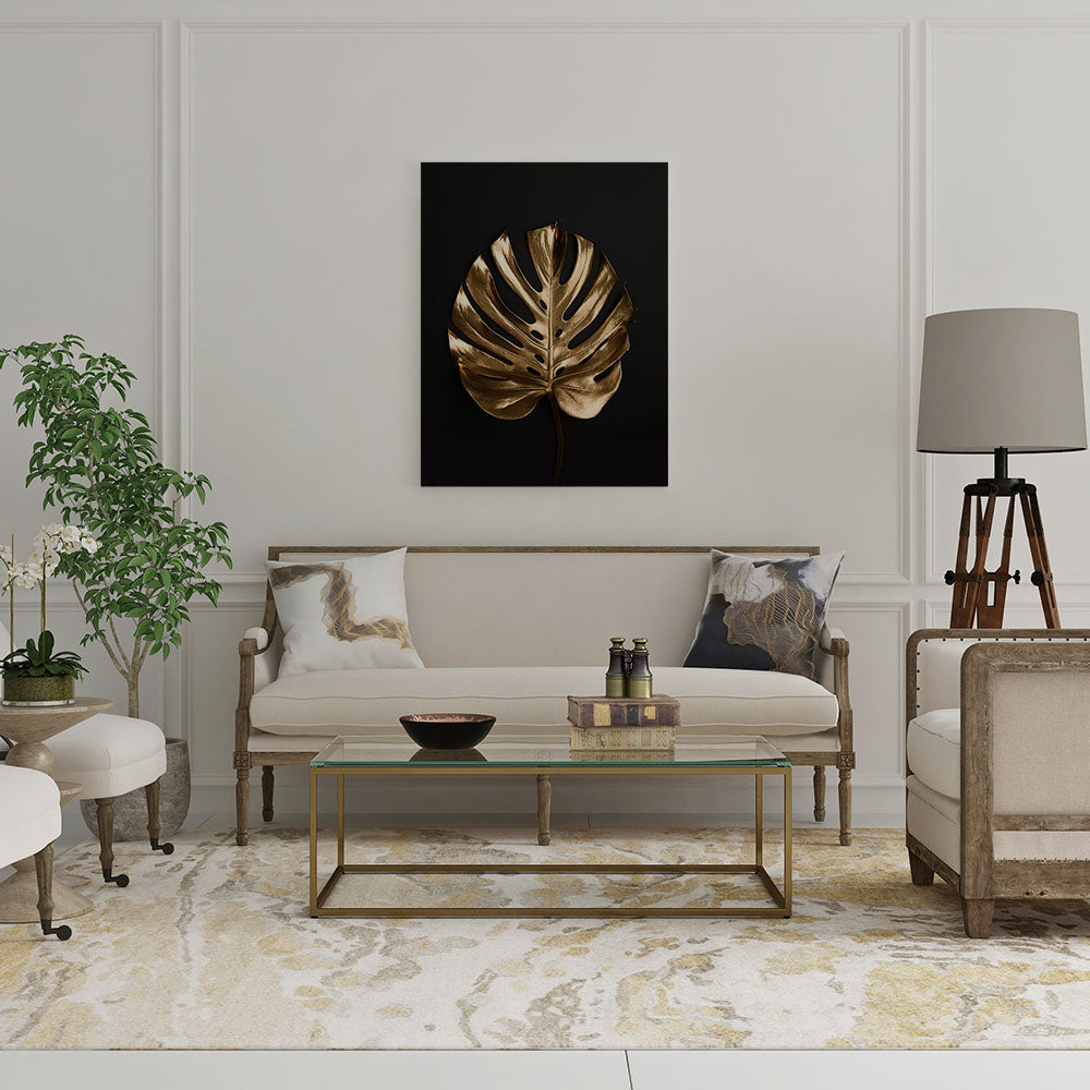 canvas schilderij golden monstera wachtruimte 2