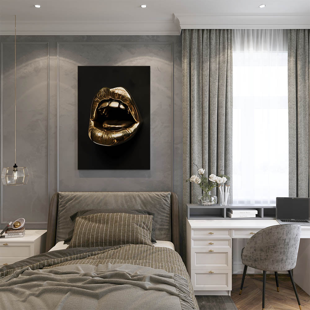 canvas schilderij golden mouth slaapkamer