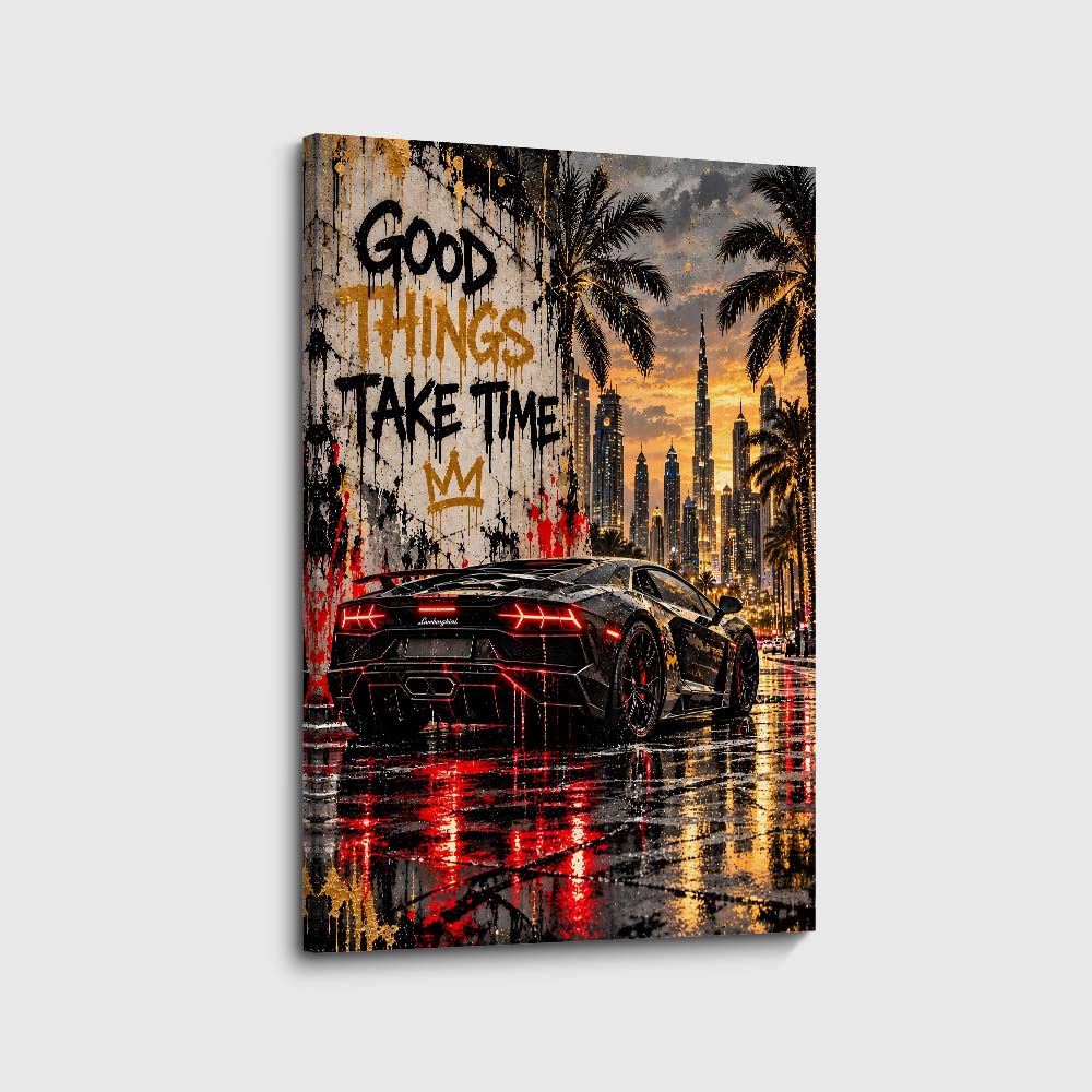 canvas schilderij good things take time voorkant
