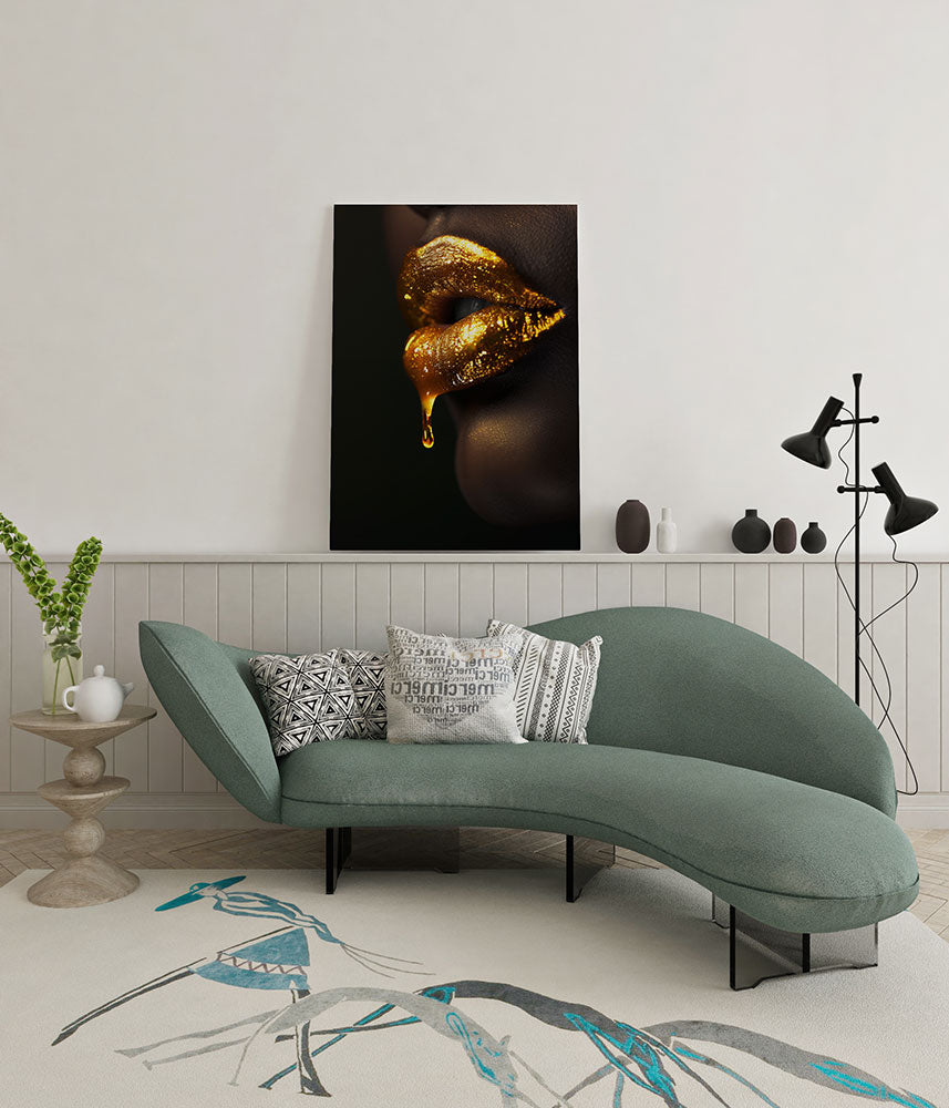 canvas schilderij goud druipende lippen wachtruimte