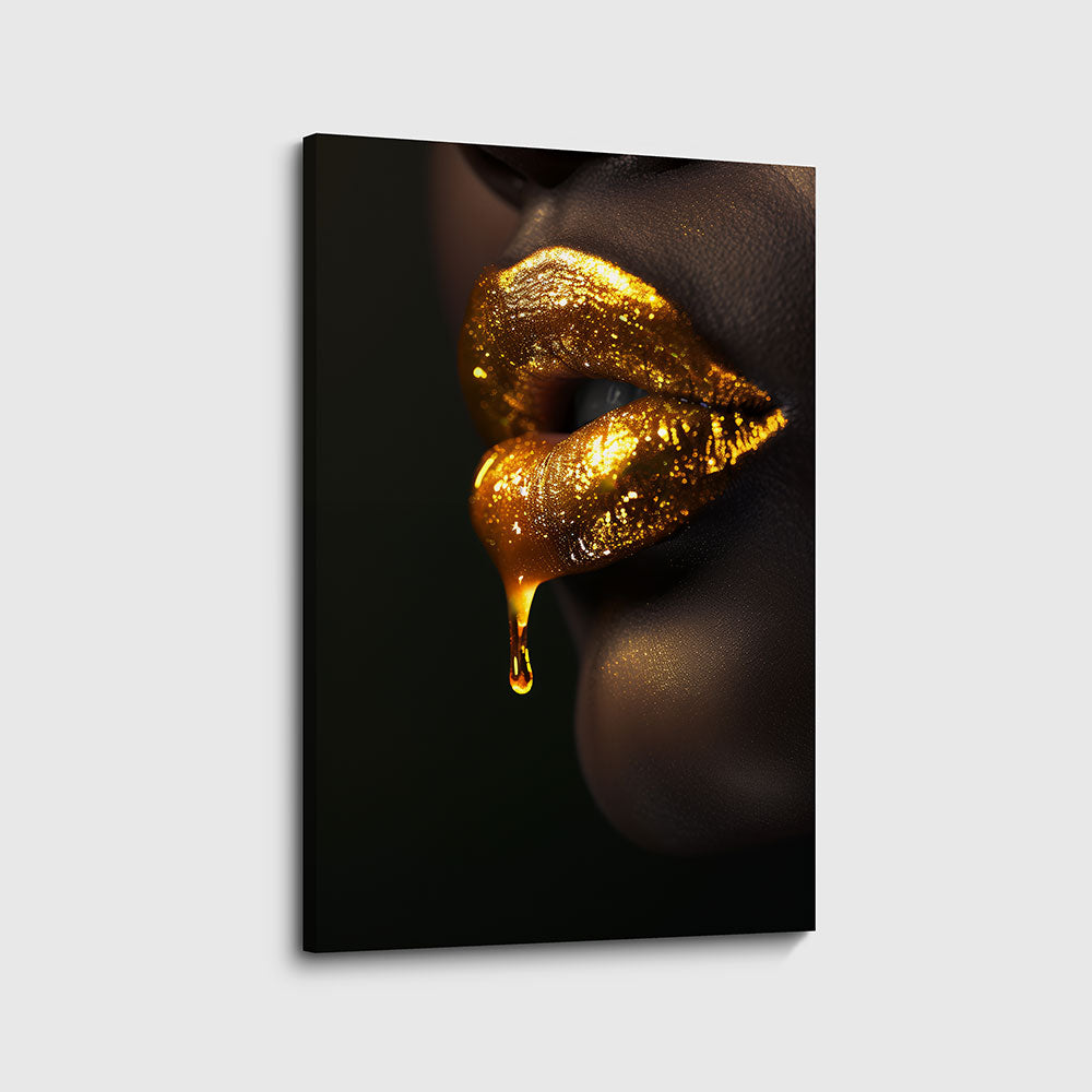 canvas schilderij goud druipende lippen