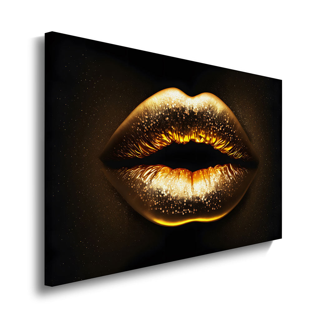 canvas schilderij gouden lippen