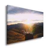 canvas schilderij hand naar zonsondergang