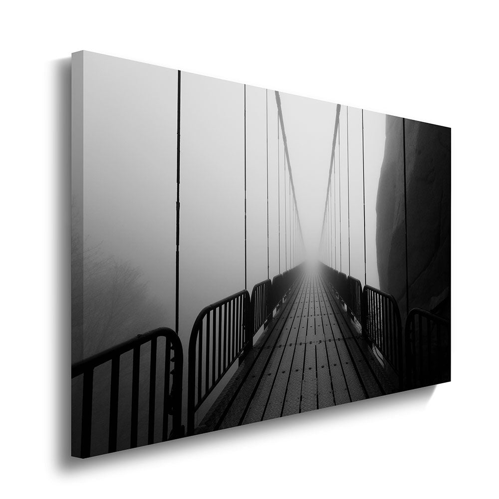 canvas schilderij hangbrug in de mist