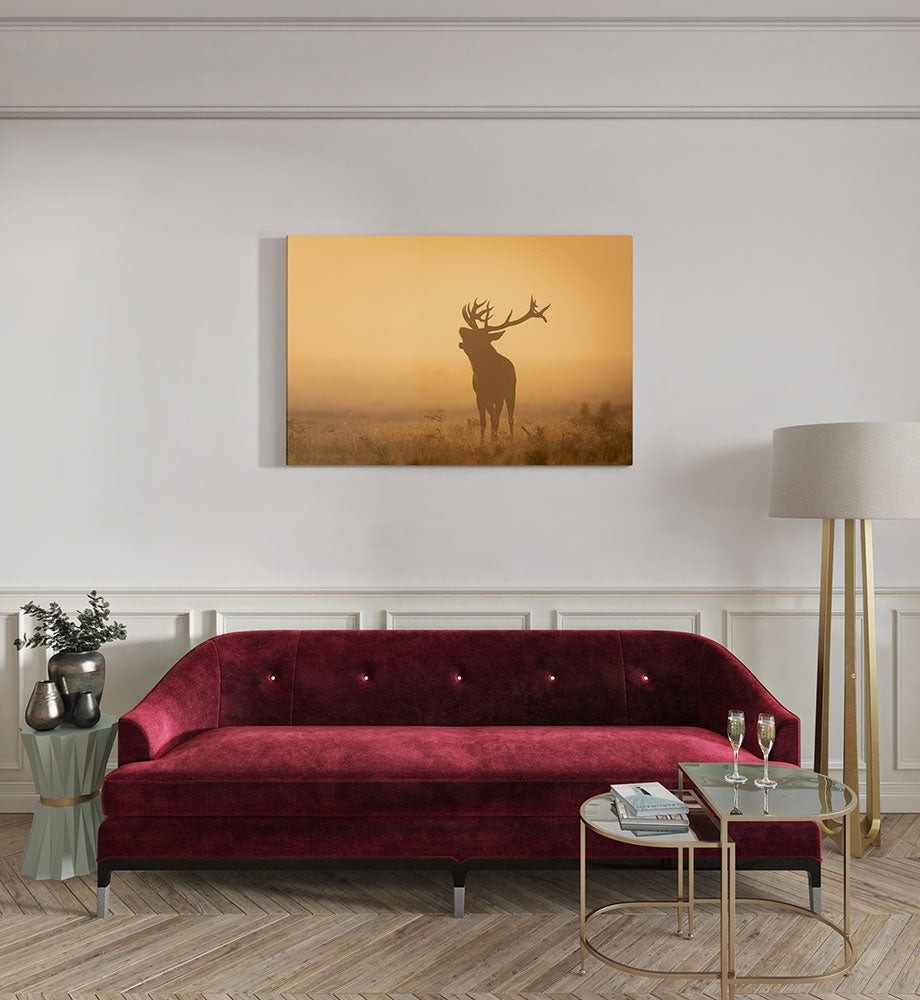 canvas schilderij hert bij zonsondergang kamer