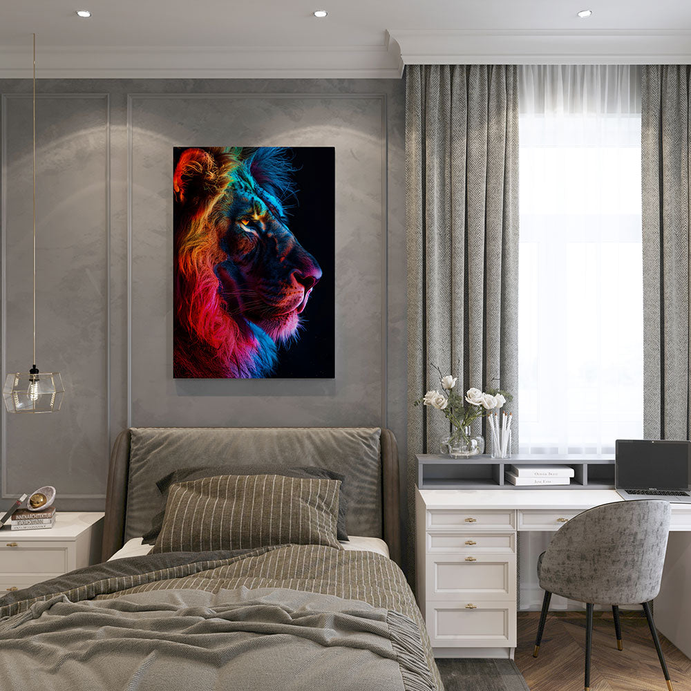 canvas schilderij leeuw regenboogkleuren slaapkamer