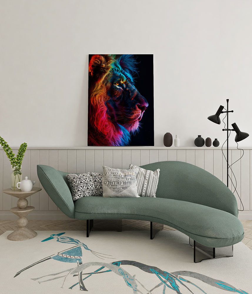 canvas schilderij leeuw regenboogkleuren wachtruimte
