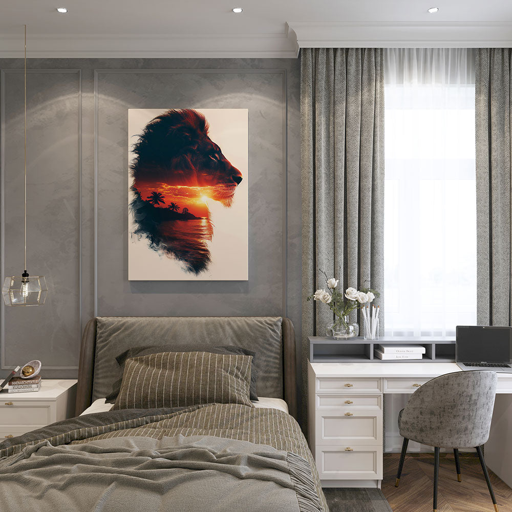 canvas schilderij leeuw zonsondergang slaapkamer