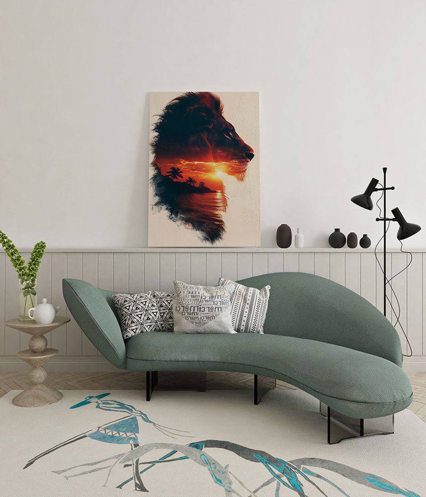 canvas schilderij leeuw zonsondergang wachtruimte