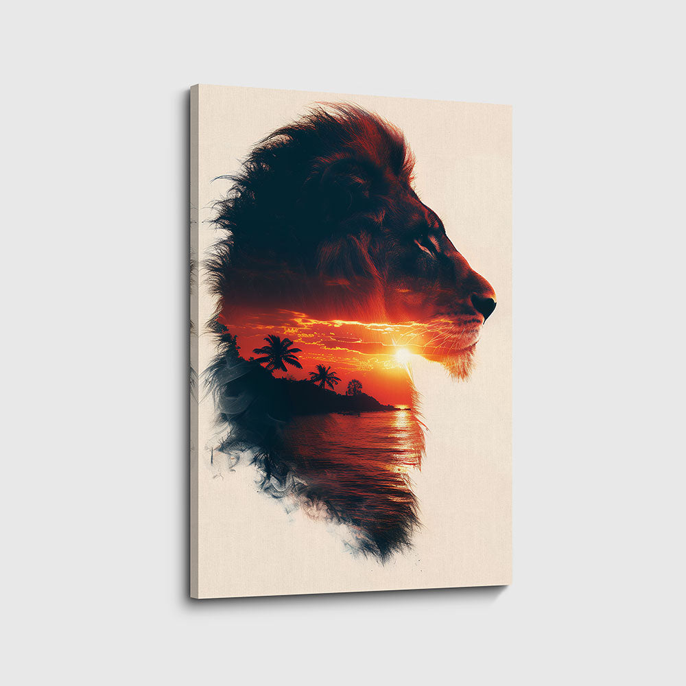 canvas schilderij leeuw zonsondergang