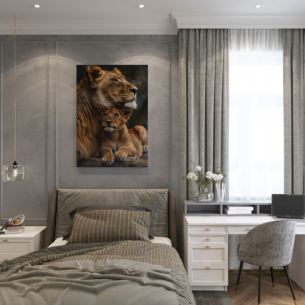 canvas schilderij liefdevolle leeuwin slaapkamer