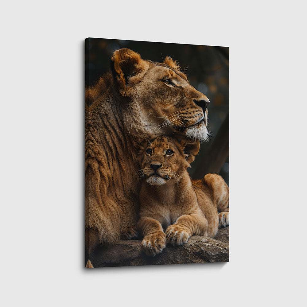 canvas schilderij liefdevolle leeuwin
