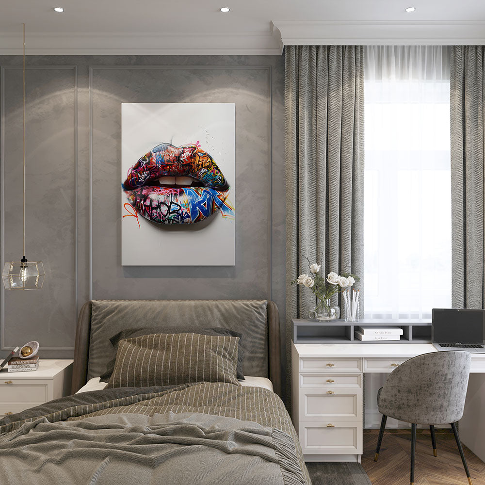 canvas schilderij lippen streetart slaapkamer