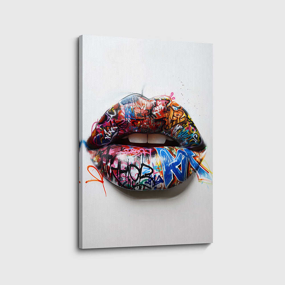 canvas schilderij lippen streetart