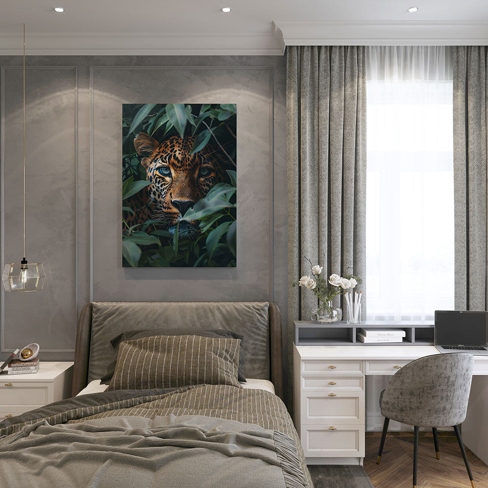 canvas schilderij luipaard bladeren slaapkamer