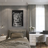 canvas schilderij luipaard zwart wit slaapkamer
