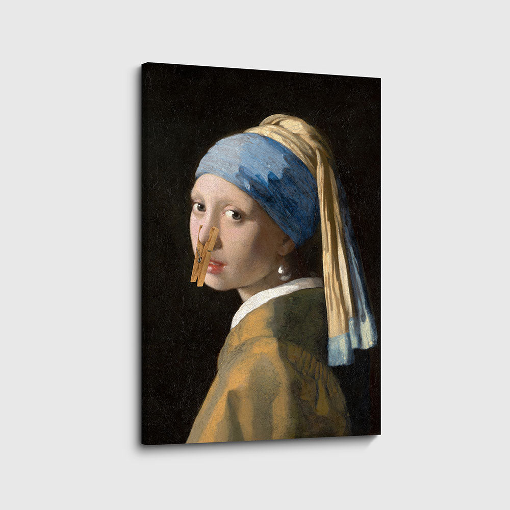 canvas schilderij meisje met de knijper