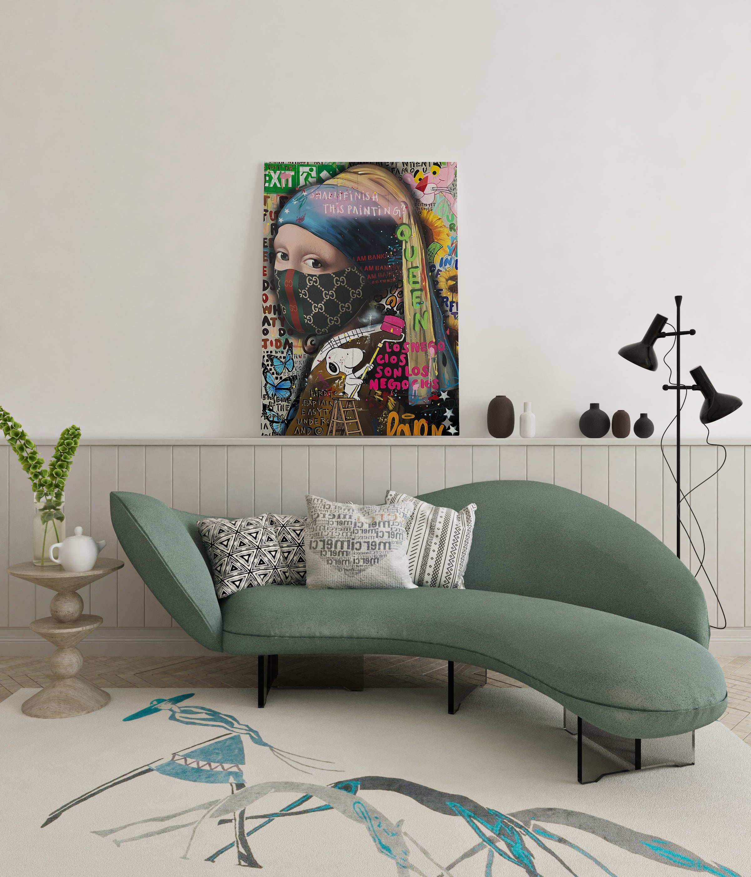 canvas schilderij meisje met merk wachtruimte