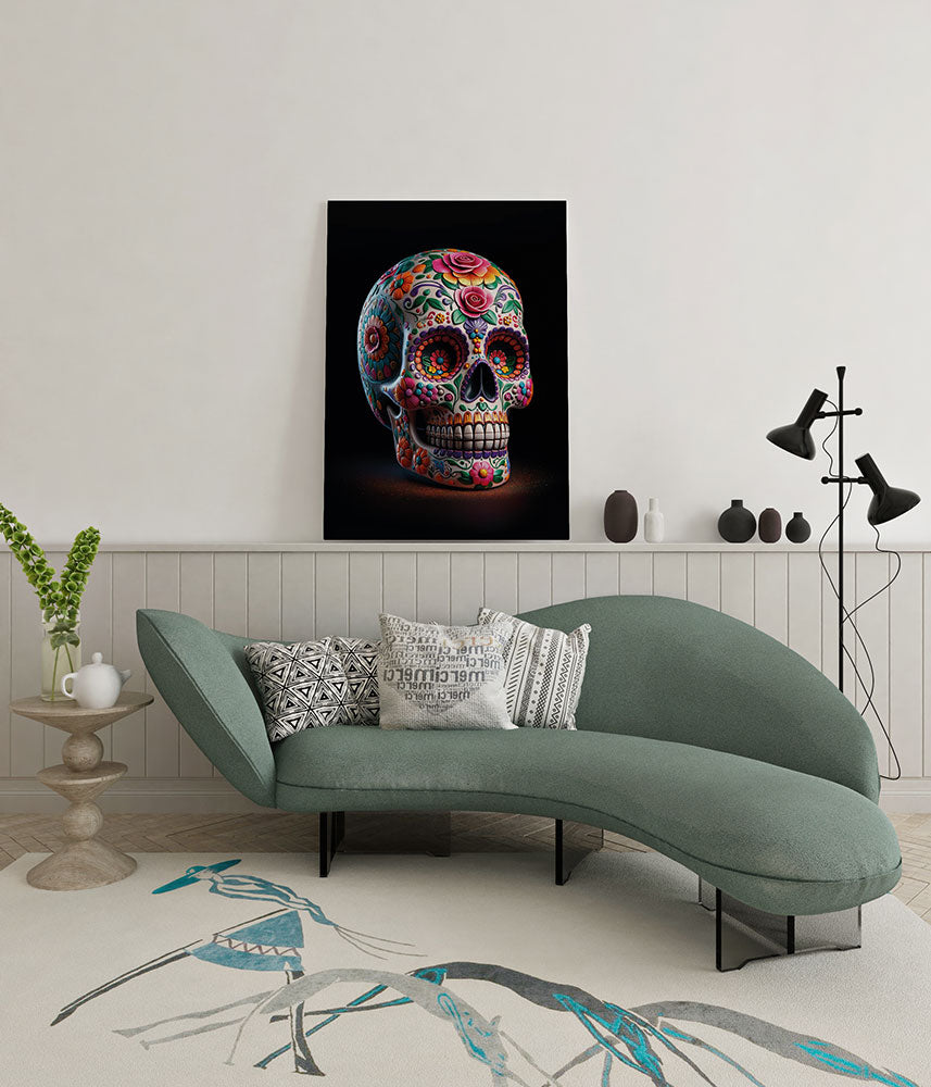 canvas schilderij mexican skull wachtruimte