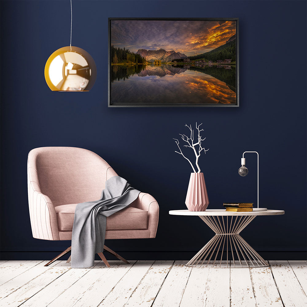 canvas schilderij misurina sunset baklijst kamer