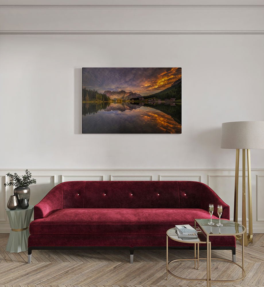 canvas schilderij misurina sunset kamer