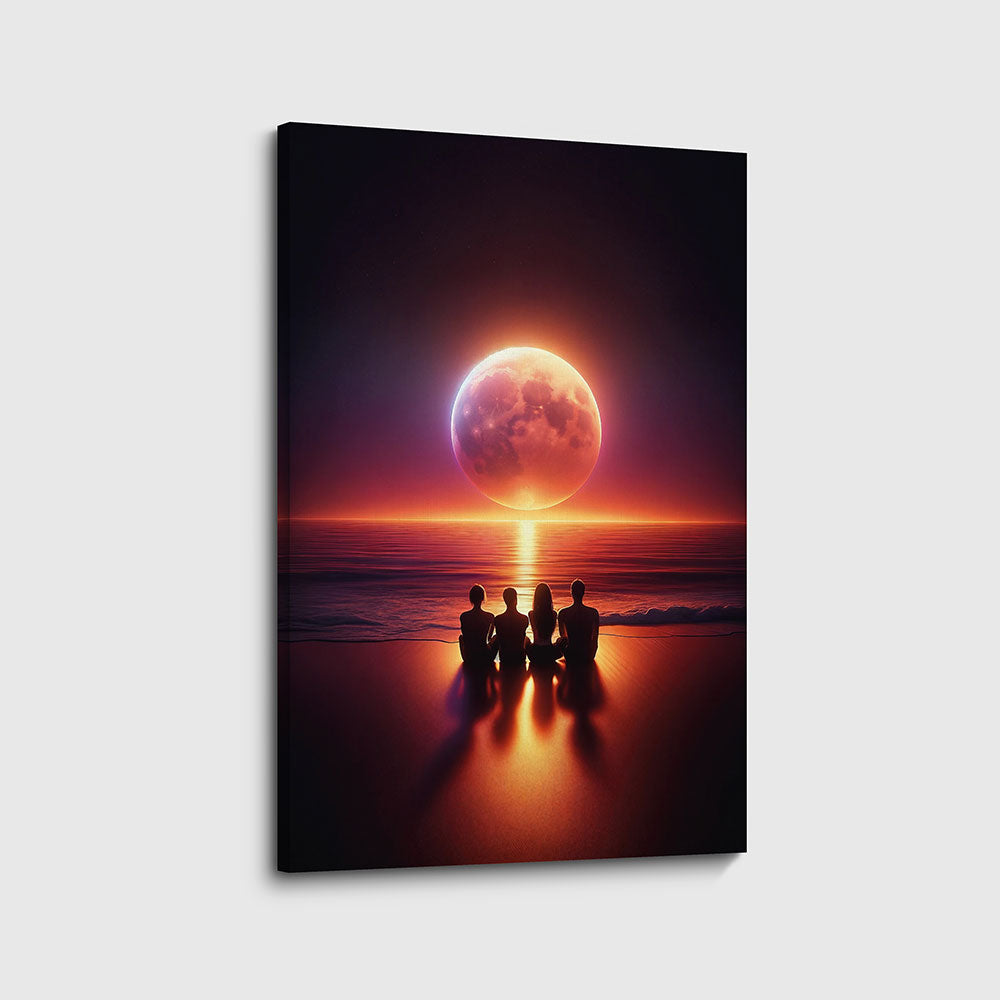 canvas schilderij moonset at sea