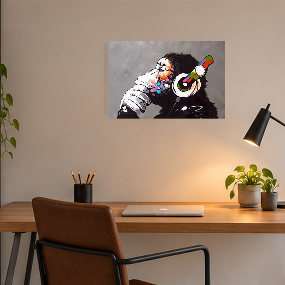 canvas schilderij music monkey werkkamer