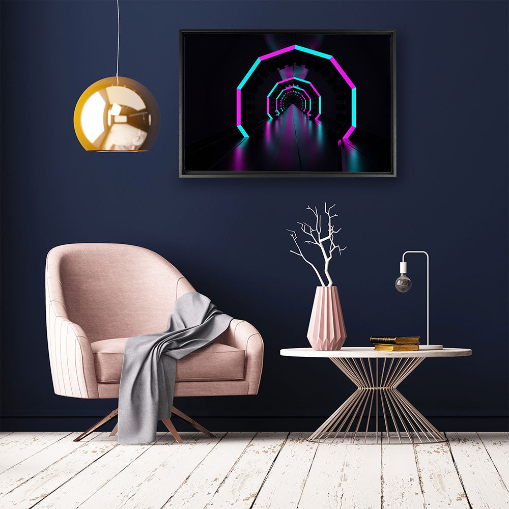canvas schilderij neon tunnel 3d baklijst kamer