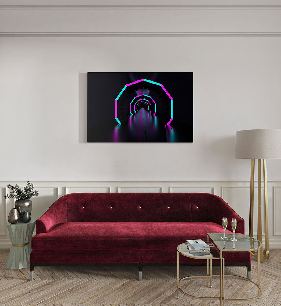 canvas schilderij neon tunnel 3d kamer