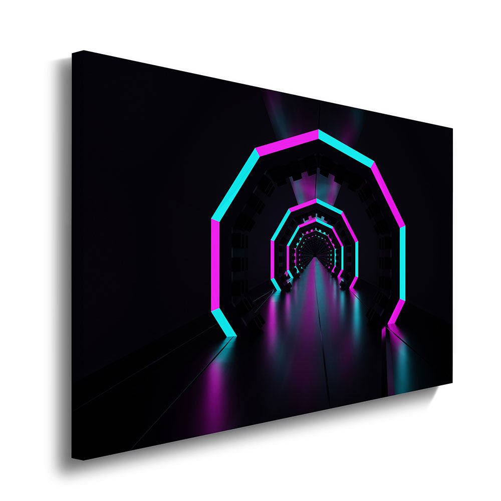 canvas schilderij neon tunnel 3d