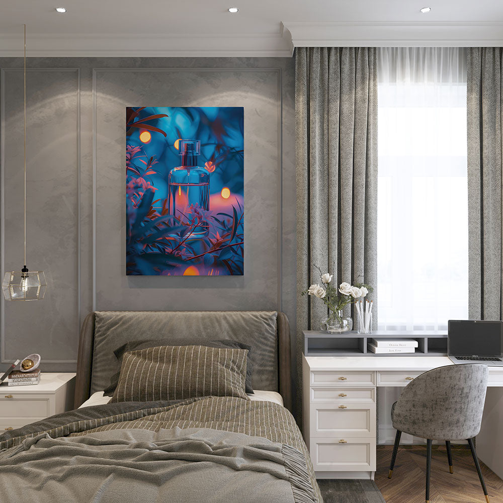 canvas schilderij parfum bij kaarslicht slaapkamer