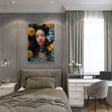 canvas schilderij portret vrouw in bloemen slaapkamer