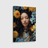 canvas schilderij portret vrouw in bloemen