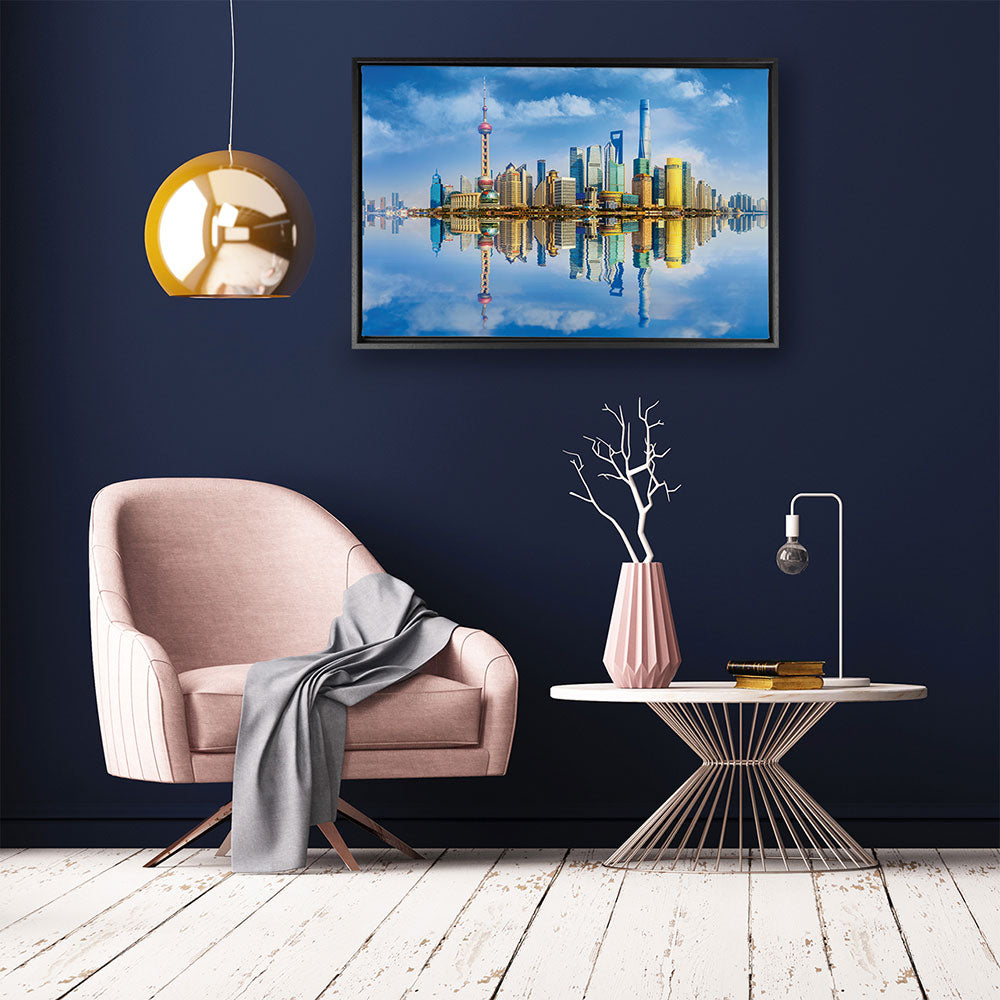 canvas schilderij shanghai skyline waterfront baklijst kamer