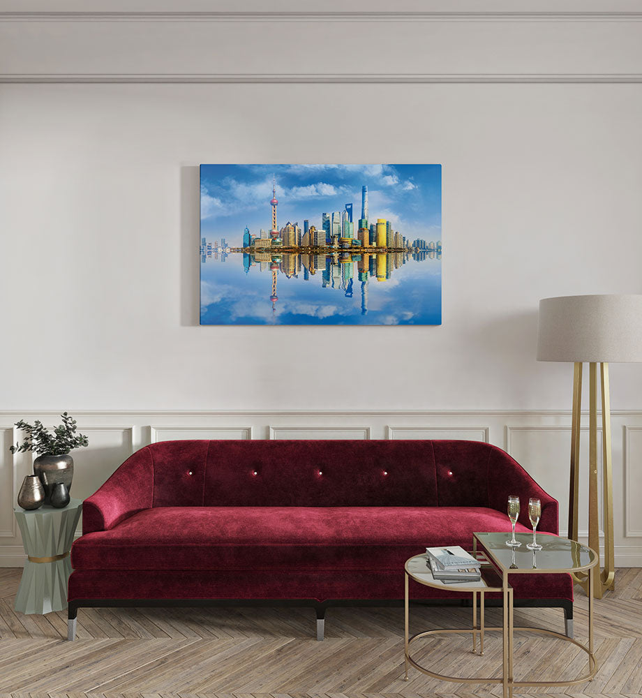 canvas schilderij shanghai skyline waterfront kamer