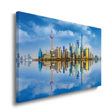 canvas schilderij shanghai skyline waterfront