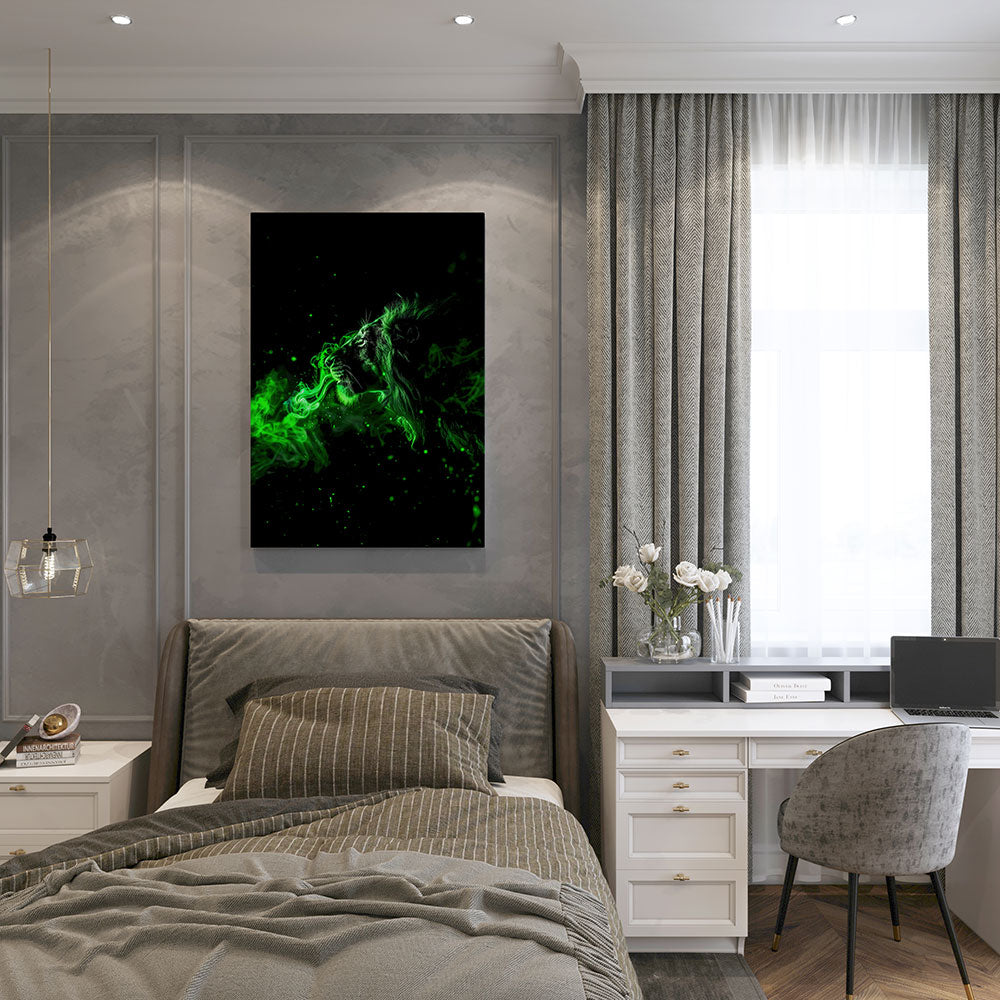 canvas schilderij smokey green lion slaapkamer