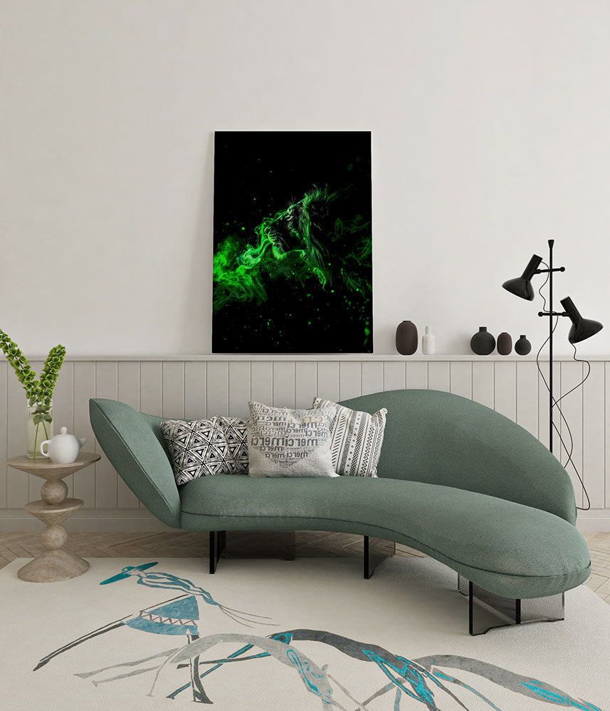 canvas schilderij smokey green lion wachtruimte