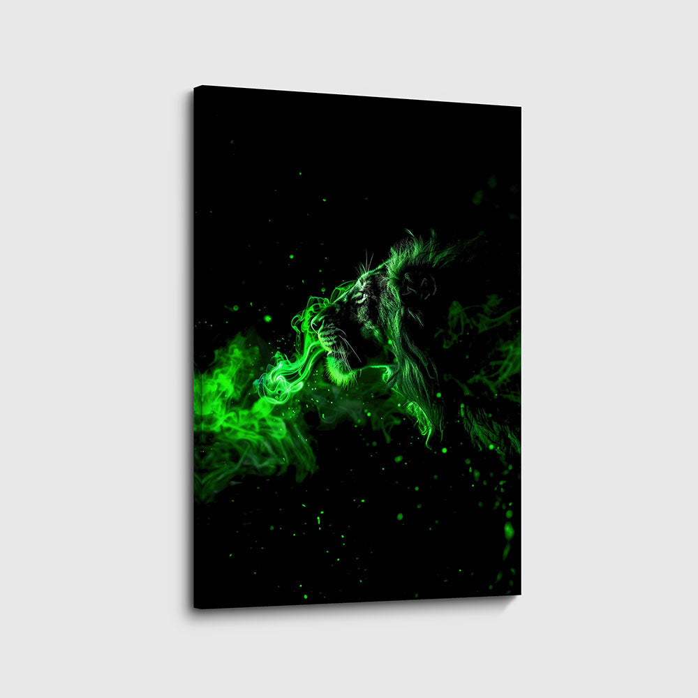 canvas schilderij smokey green lion