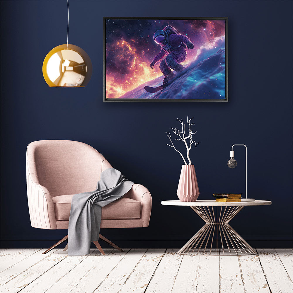 canvas schilderij snowboarding astronaut baklijst kamer