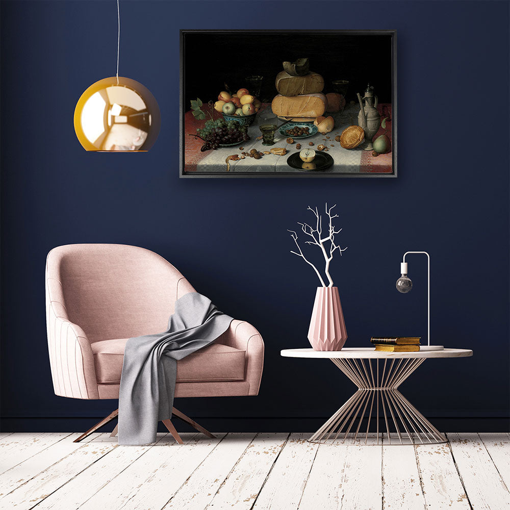 canvas schilderij stilleven met kazen baklijst kamer