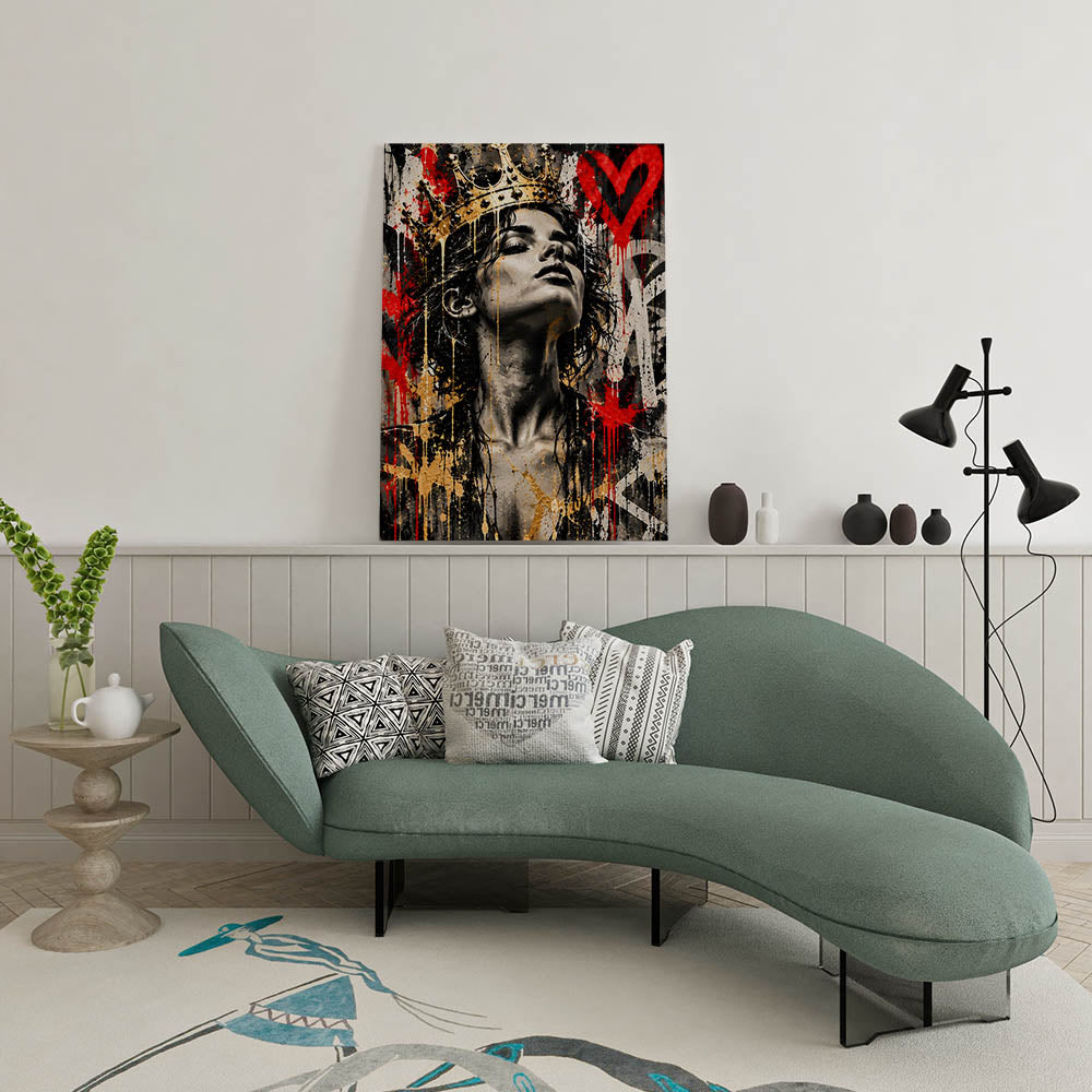 canvas schilderij straatkunst koningin wachtruimte 1