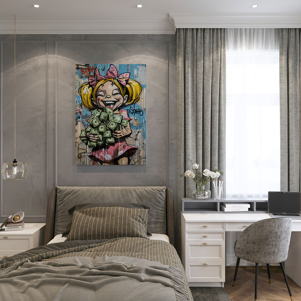 canvas schilderij streetart happy money slaapkamer