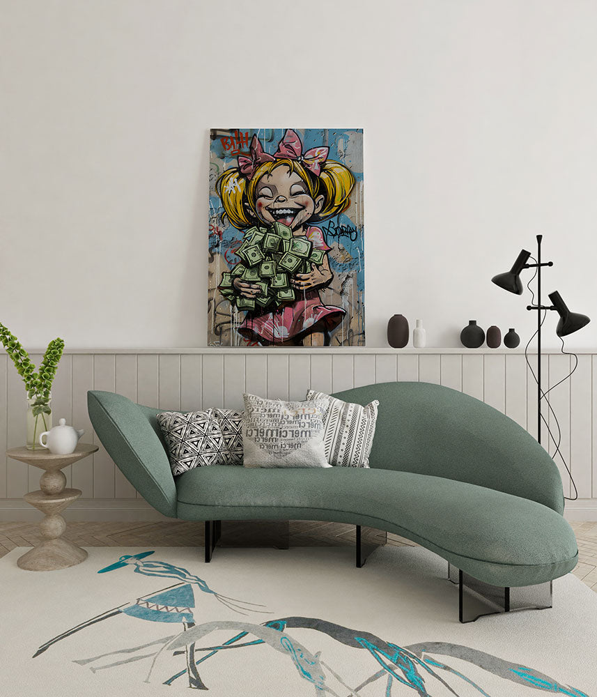 canvas schilderij streetart happy money wachtruimte